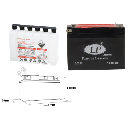 LANDPORT battery YT4B-BS 12V 2.3AH 114X39X86 Electrolyte filler separately (16) UE2019/1148