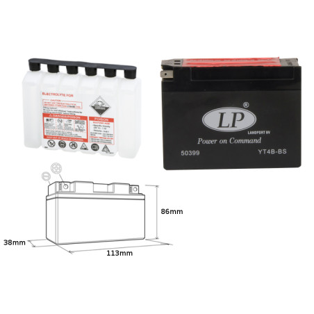 LANDPORT akumuliatorius YT4B-BS 12V 2,3AH 114X39X86 Elektrolitų užpildas atskirai (16) UE2019/1148