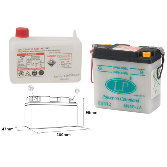 LANDPORT battery 6N4B-2A 6V 4AH 100X47X96 Electrolyte filler separately UE2019/1148