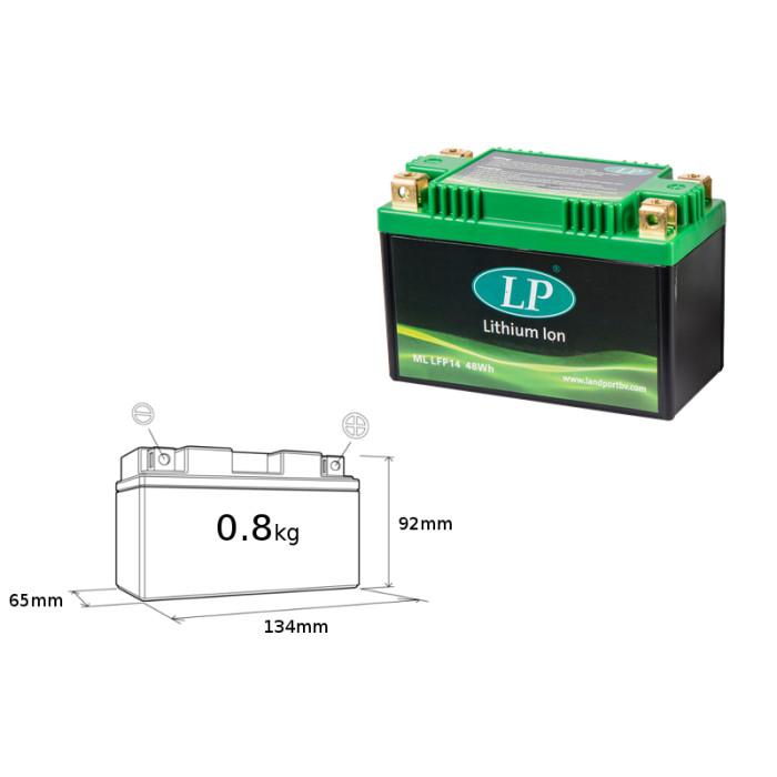 LANDPORT lithium-ion battery LIFEPO4 LFP14 (134X65X92) (YTZ10S, YTZ12S, YTZ14S) (48 WH) (weight 800G)