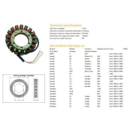 DZE apvijos YAMAHA FJR 1300 '01-11, TDM 850 '91-01, XV 750 '81-98, 1100 '86-99, SUZUKI VL 1500 '98-04, VS 600/700/750/800, HONDA