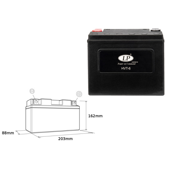 LANDPORT battery HVT-6 12V 23AH 203X88X162 HEAVY V-TWIN filled (increased starting current 350A) (right +) (2)