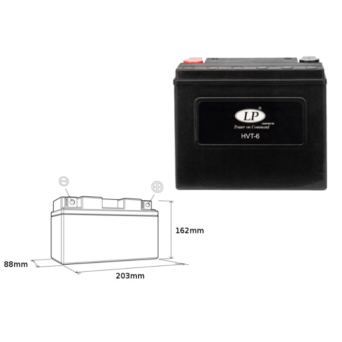 LANDPORT battery HVT-6 12V 23AH 203X88X162 HEAVY V-TWIN filled (increased starting current 350A) (right +) (2)