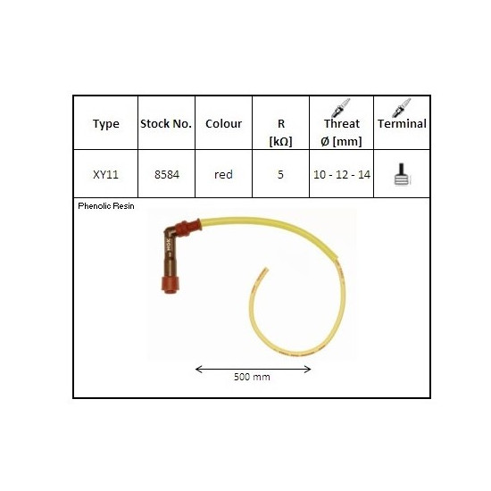 NGK spark plug tube bent (102) cable 50 CM color red (NR 8584)