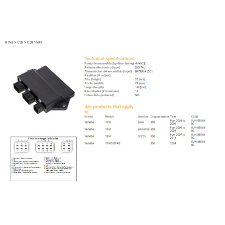 DZE CDI (ignition module) CDI YAMAHA YFM 350 GRIZZLY 07-13, BRUIN 04-06, WOLVERINE 06-09 (5UH-85540-00)