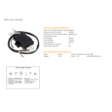 DZE CDI (ignition module) CDI YAMAHA YFM350 WARRIOR (OEM-3GD-85540-30-00)