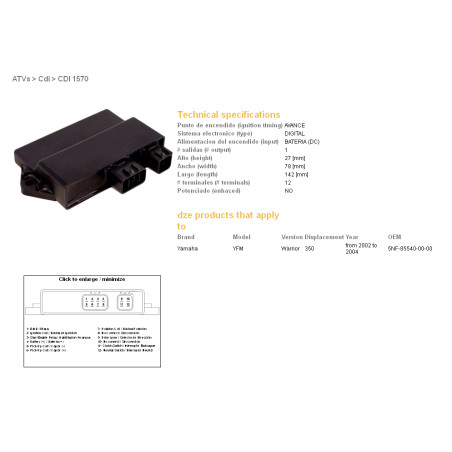 DZE CDI (ignition module) CDI YAMAHA YFM350 WARRIOR 02-04 (OEM-5NF-85540-00-00)