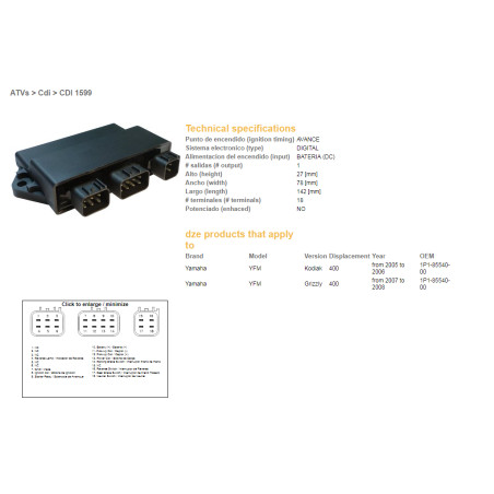DZE CDI (uždegimo modulis) CDI YAMAHA YFM400 GRIZZLY 07-08, KODIAK 05-06 (1P1-85540-00)