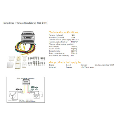 DZE voltage regulator (current rectifier) ​​universal MOSFET (50A) 7 wires (3X yellow, 2X red, 2X green)