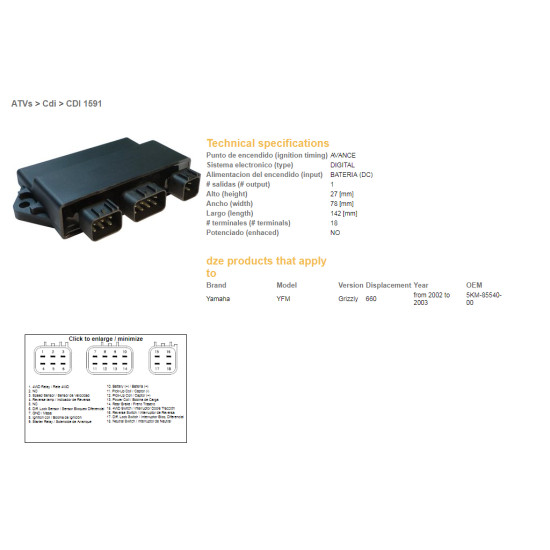 DZE CDI (ignition module) CDI YAMAHA YFM 660 GRIZZLY 660 '02-'03 (OEM:5KM-85540-00)