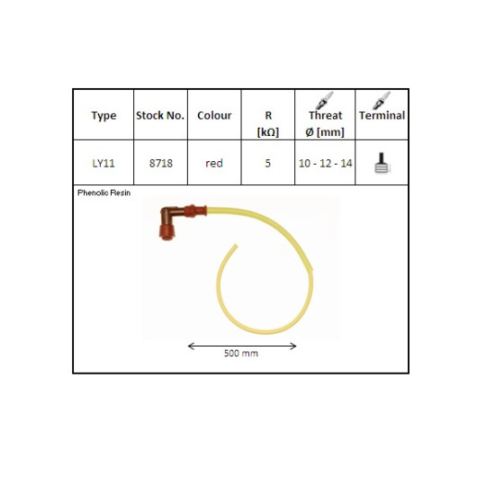 NGK spark plug tube bent (90) cable 50 cm color red (NR 8718)