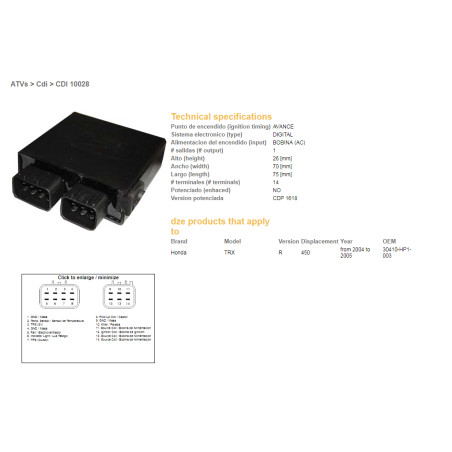 DZE CDI (ignition module) CDI HONDA TRX 450R 04-05 (OEM-304110-HP1-003)