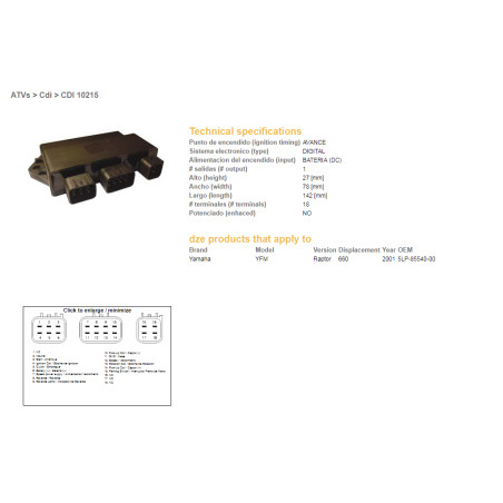 DZE CDI (uždegimo modulis) CDI YAMAHA YFM660 RAPTOR 01 (OEM-5LP-85540-00)