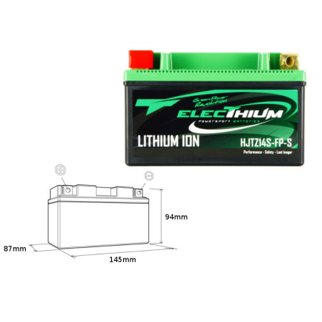 ELECTHIUM ličio jonų akumuliatorius  krovimo ritė HJTZ14S-FP-S (145X87X94) (YTZ12S, YTZ14S) (svoris 1,1KG)