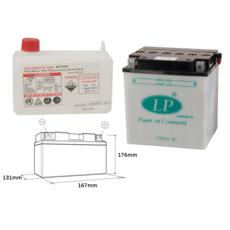 LANDPORT battery YB30L-B 12V 30AH 168X132X176 HARLEY DAVIDSON, POLARIS 600/700 Electrolyte filler separately UE2019/1