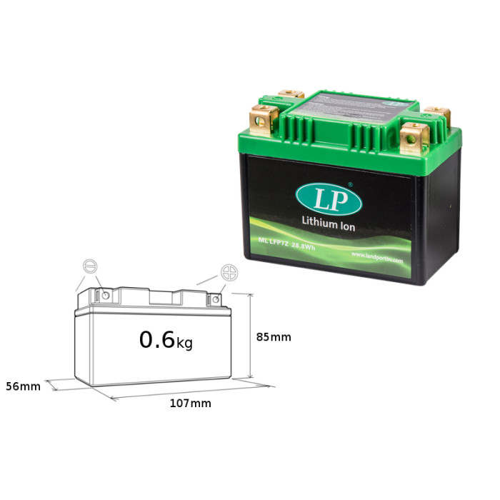 LANDPORT lithium-ion battery LIFEPO4 LFP7Z (107X56X85) (YTZ7S, YTX7ABS, YB9LB) (28.8 WH) (weight 600G) (8)