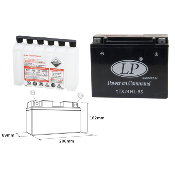 LANDPORT battery YTX24HL-BS 12V 24AH 205X87X162 Electrolyte filler separately (2) UE2019/1148