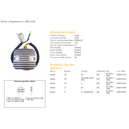 DZE voltage regulator (rectifier) ​​SUZUKI GSX550 E/ES/EF/L 83-86 (ESR110)