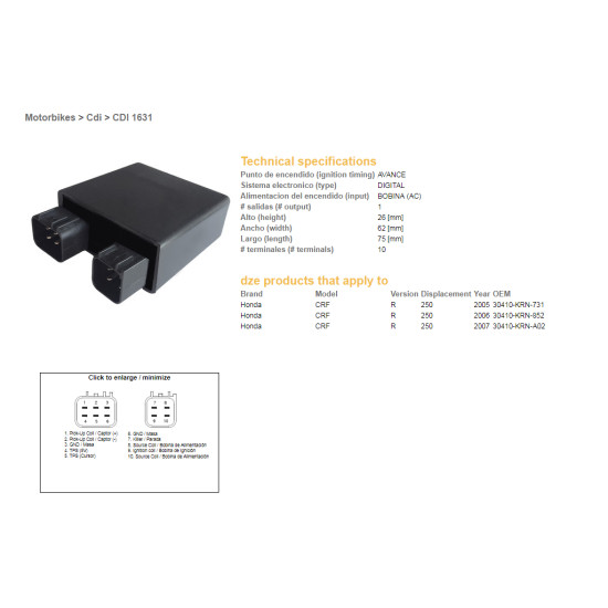 DZE CDI (ignition module) CDI HONDA CRF 250R '05-07 (30410-KRN-731, 30410-KRN-852, 30410-KRN-A02)