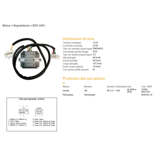 DZE voltage regulator (current rectifier) ​​HONDA CB1100 SF (X11) 00-03 (31600-MCC-601) (SH579C-12) (12V/35A)