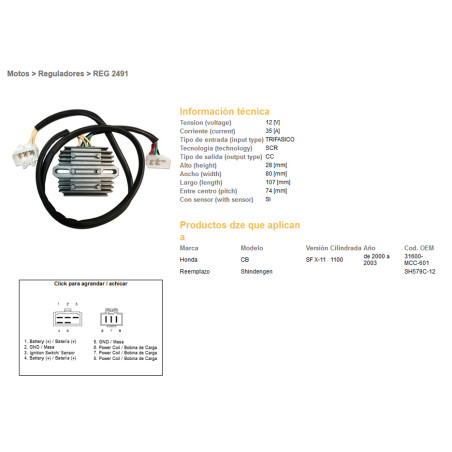 DZE įtampos reguliatorius (srovės lygintuvas) HONDA CB1100 SF (X11) 00-03 (31600-MCC-601) (SH579C-12) (12V/35A)