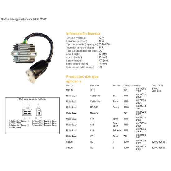 DZE voltage regulator (rectifier) ​​SUZUKI TL1000 R/S 97-03 (32800-02F00), MOTO GUZZI (ESR531)