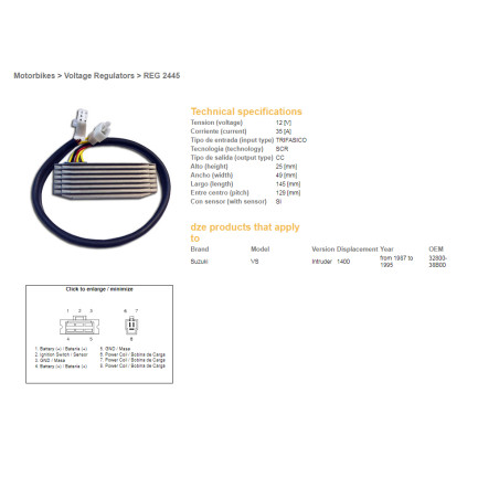 DZE voltage regulator (rectifier) ​​SUZUKI VS 1400 INTRUDER 87-95 (OEM-32800-38B00) (ESR750) (SH576-12) (35A)