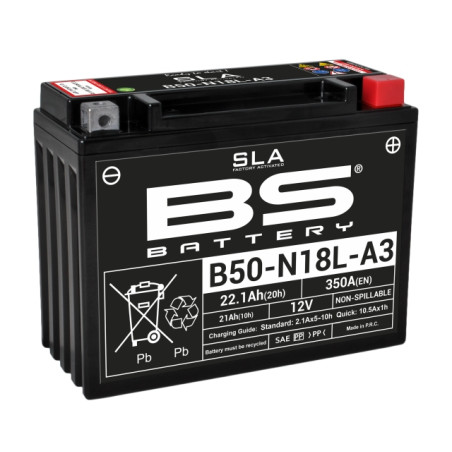 BS akumuliatorius B50-N18L-A3 (Y50-N18L-A3) 12V 20AH 205X90X162 Elektrolitų užpildas atskirai 250A (2) UE2019/1148