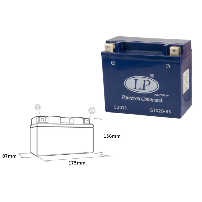 LANDPORT gel battery GTX20-BS 12V 18AH 175X87X156 filled - old product code GTX204 L
