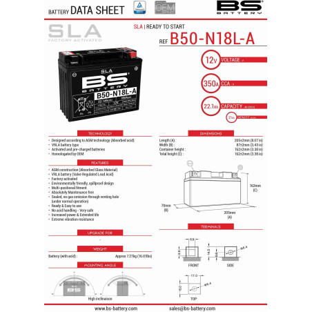 BS akumuliatorius B50-N18L-A/A2 (FA) (Y50-N18L-A/A2) 12V 21AH 205X87X162 aptarnaujamas- ZALANY (350A) 