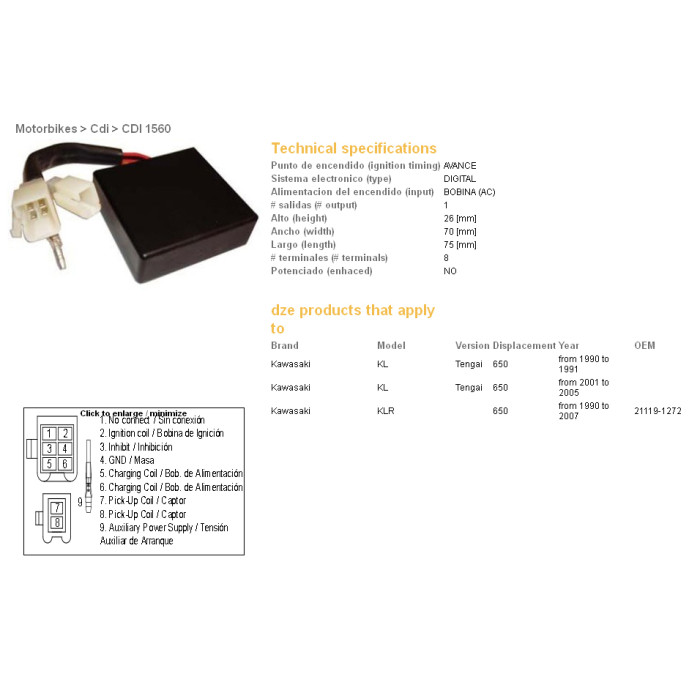 DZE CDI (ignition module) CDI KAWASAKI KLR650 90-07 (OEM21119-1272)