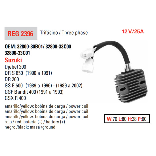 DZE voltage regulator (rectifier) ​​SUZUKI GS500E 89-02, GSF400 91-93 (ESR170)