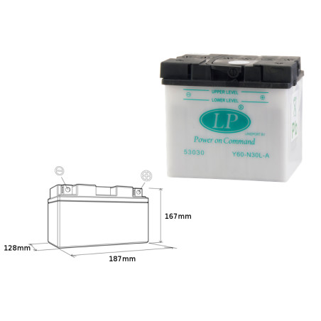 LANDPORT battery Y60-N30L-A 12V 30AH 187X130X170 (G60N30LA) without electrolyte filler (2)