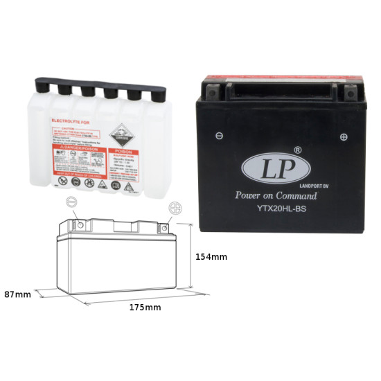 LANDPORT battery YTX20HL-BS 12V 18AH 175X87X155 Electrolyte filler separately (2) UE2019/1148