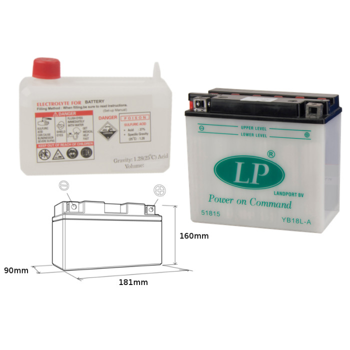 LANDPORT battery YB18LA MOTO GUZZI, GTR 1000, 1000/1100 182X92X164 Electrolyte filler separately (2) UE2019/1148