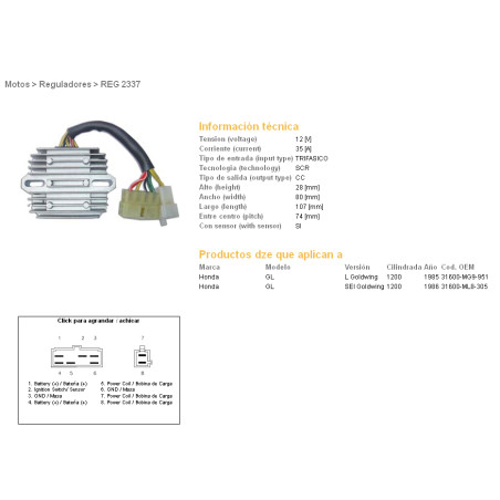 DZE įtampos reguliatorius (srovės lygintuvas) HONDA GL1200 SEI 85-87 (WTRYSKOWY) (31600-MG9-951, 31600-ML8-305) (ESR570)