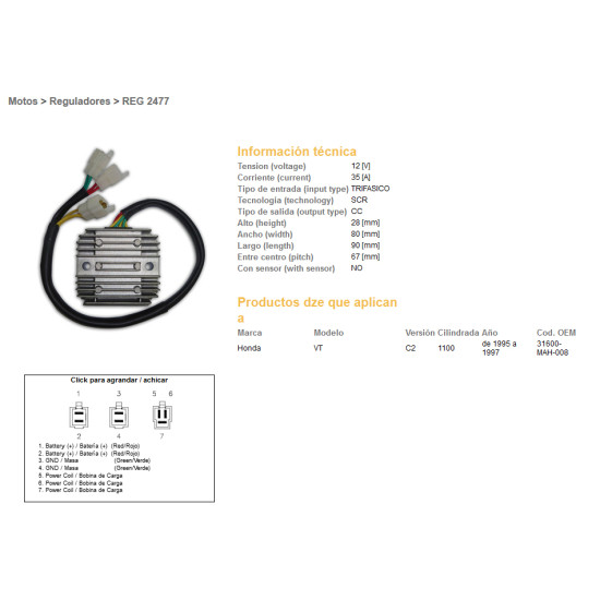 DZE voltage regulator (current rectifier) ​​HONDA VT1100C/C2/C3 SHAįW '87-'03 (35A) (31600-MAH-008) (ESR120) (SH541G-11)