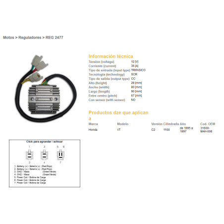 DZE įtampos reguliatorius (srovės lygintuvas) HONDA VT1100C/C2/C3 SHAįW '87-'03 (35A) (31600-MAH-008) (ESR120) (SH541G-11)