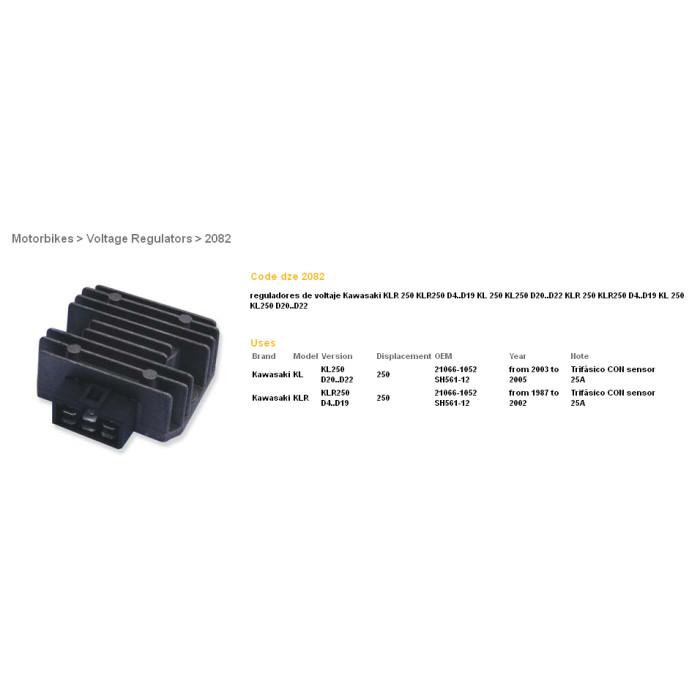 DZE voltage regulator (rectifier) ​​KAWASAKI KLR250/600, KLF220 '88-'95 (SH561-12) (RGU-407) 2065-01