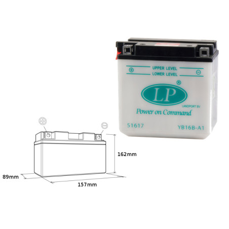 LANDPORT akumuliatorius YB16B-A1 SUZUKI VS 600/750/800 INTRUDER be elektrolito užpildo (5)