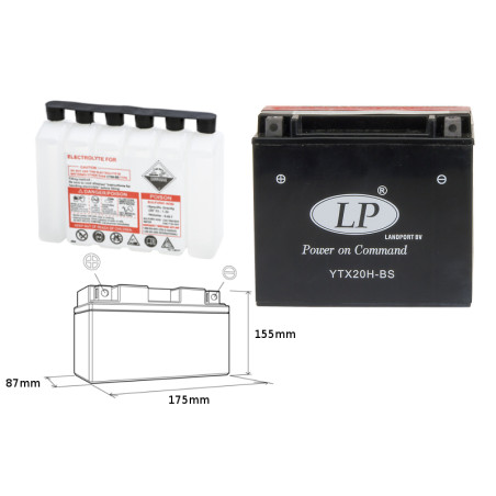 LANDPORT battery YTX20H-BS 12V 18AH 175X87X155 (ARCTIC CAT, HARLEY DAVIDSON) Electrolyte filler separately UE2019/1148 -