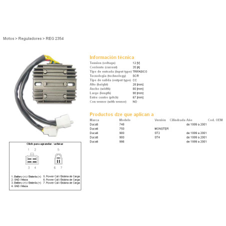 DZE įtampos reguliatorius (srovės lygintuvas) DUCATI 748/750/900/996 99-01 - senas prekės kodas 2551-01
