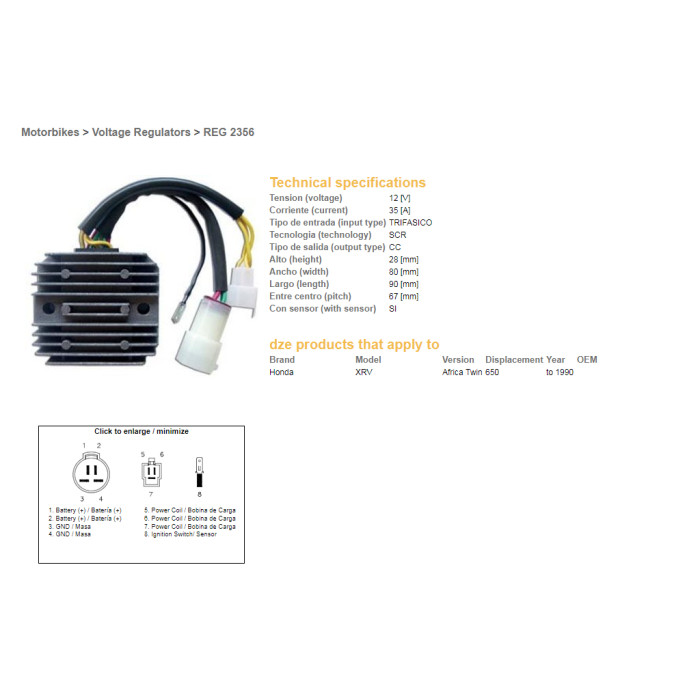 DZE voltage regulator (rectifier) ​​HONDA XRV 650 90 (OEM-31600-MS8-000)