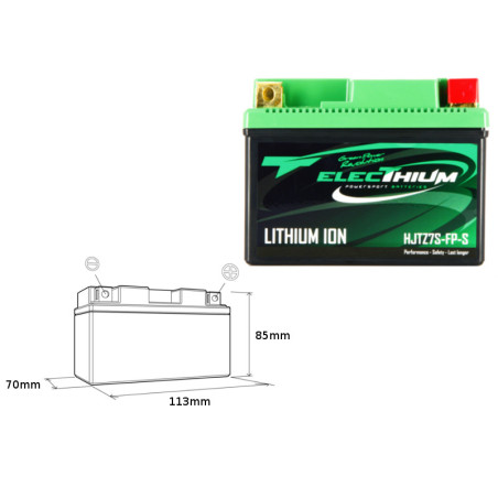 ELECTHIUM ličio jonų akumuliatorius  krovimo ritė HJTZ7S-FP-S (113X70X85) (YTZ7S, YTX7L-BS) (svoris 0,6KG)
