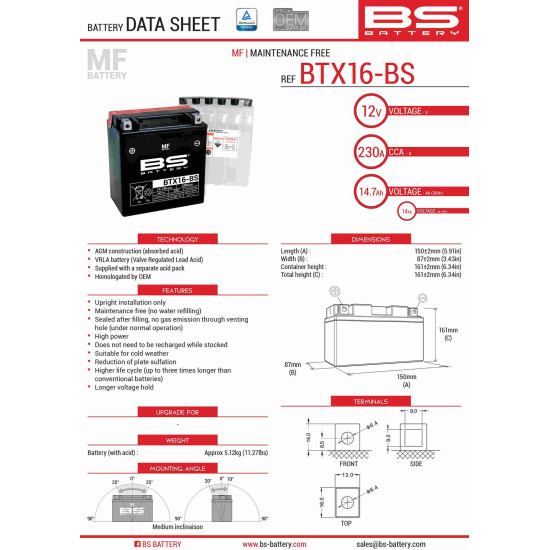 BS akumuliatorius BTX16-BS...