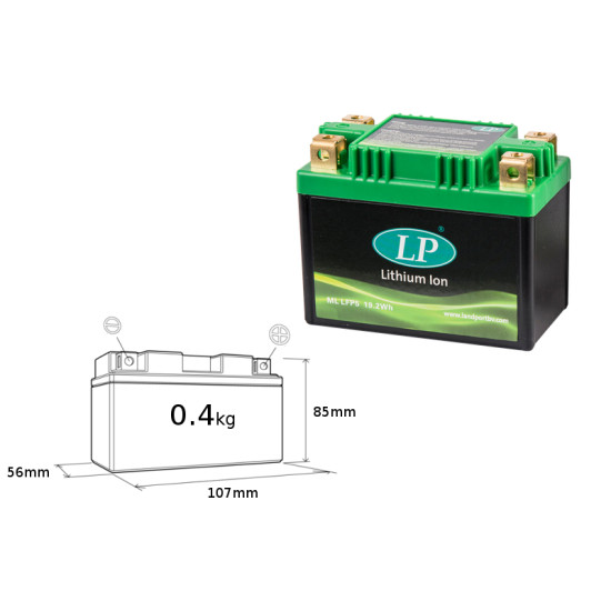 LANDPORT lithium-ion battery LIFEPO4 LFP5 (107X56X85) (YTX4LBS, YTX5LBS) (19.2 WH) (weight 400G) (8) (OEM KTM 79111053000)