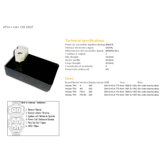 DZE CDI (ignition module) CDI HONDA TRX300 89-93
