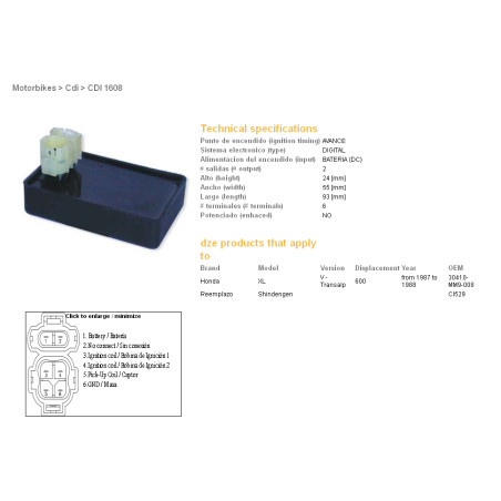 DZE CDI (ignition module) CDI HONDA XL 600 V TRANSALP (87-88) (30410-MM9-008)
