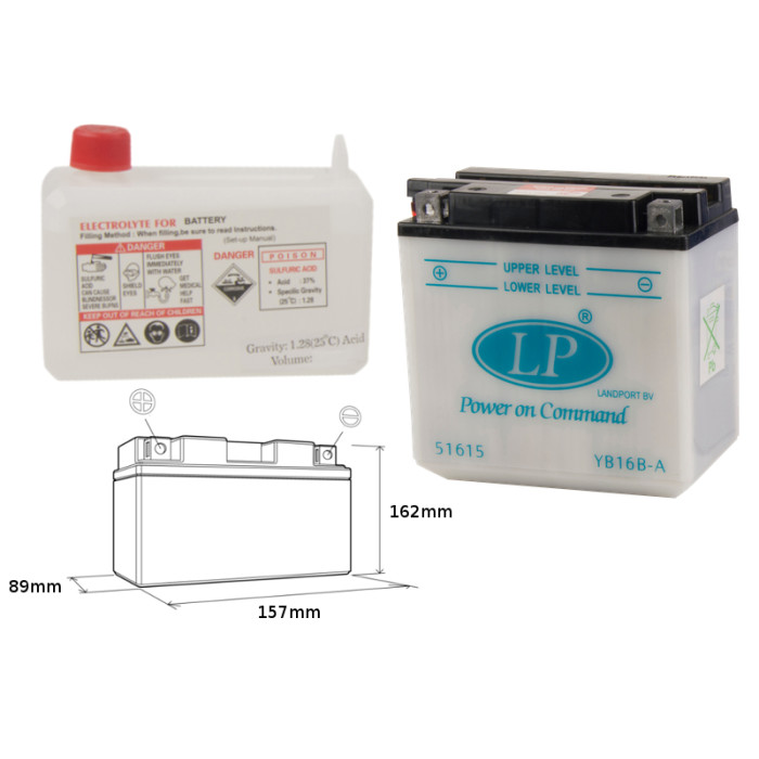 LANDPORT battery YB16B-A 12V 16AH (160X90X158) Electrolyte filler separately (2) UE2019/1148