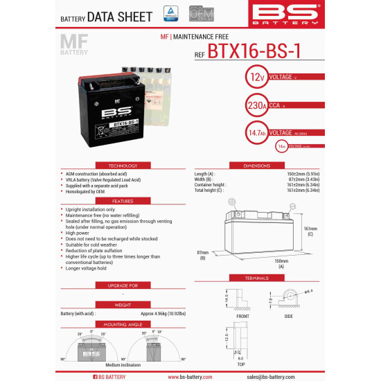BS akumuliatorius BTX16-BS1...